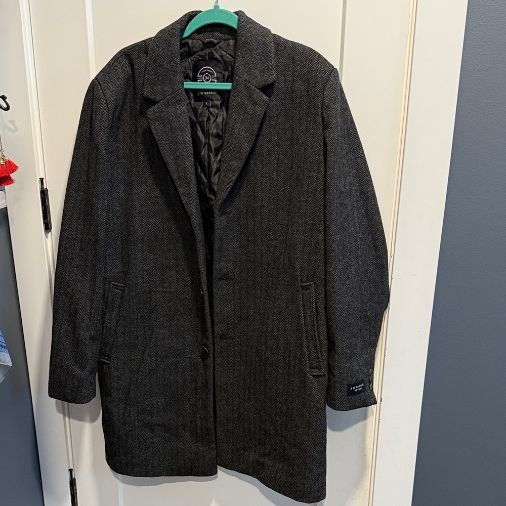 Haggar Gray Herringbone Top Coat Large (44-46) New